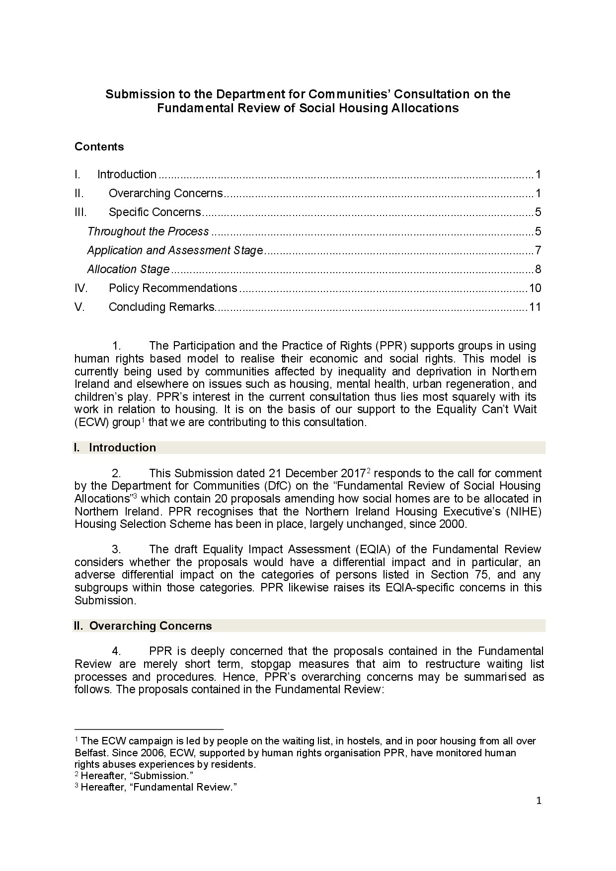 Submission to the Department for Communities’ Consultation on the Fundamental Review of Social Housing Allocations