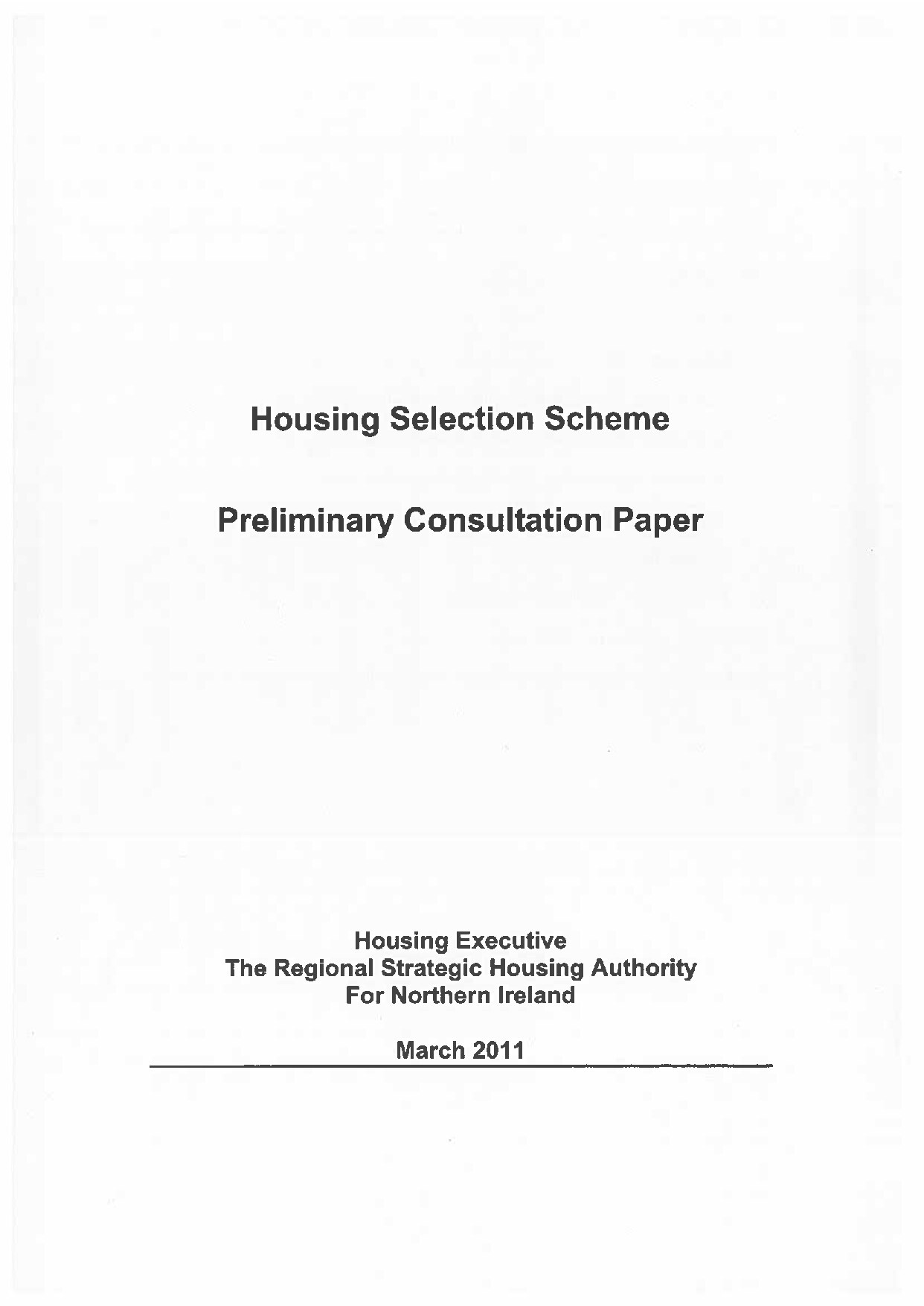 Housing Selection Scheme Preliminary Consultation Paper