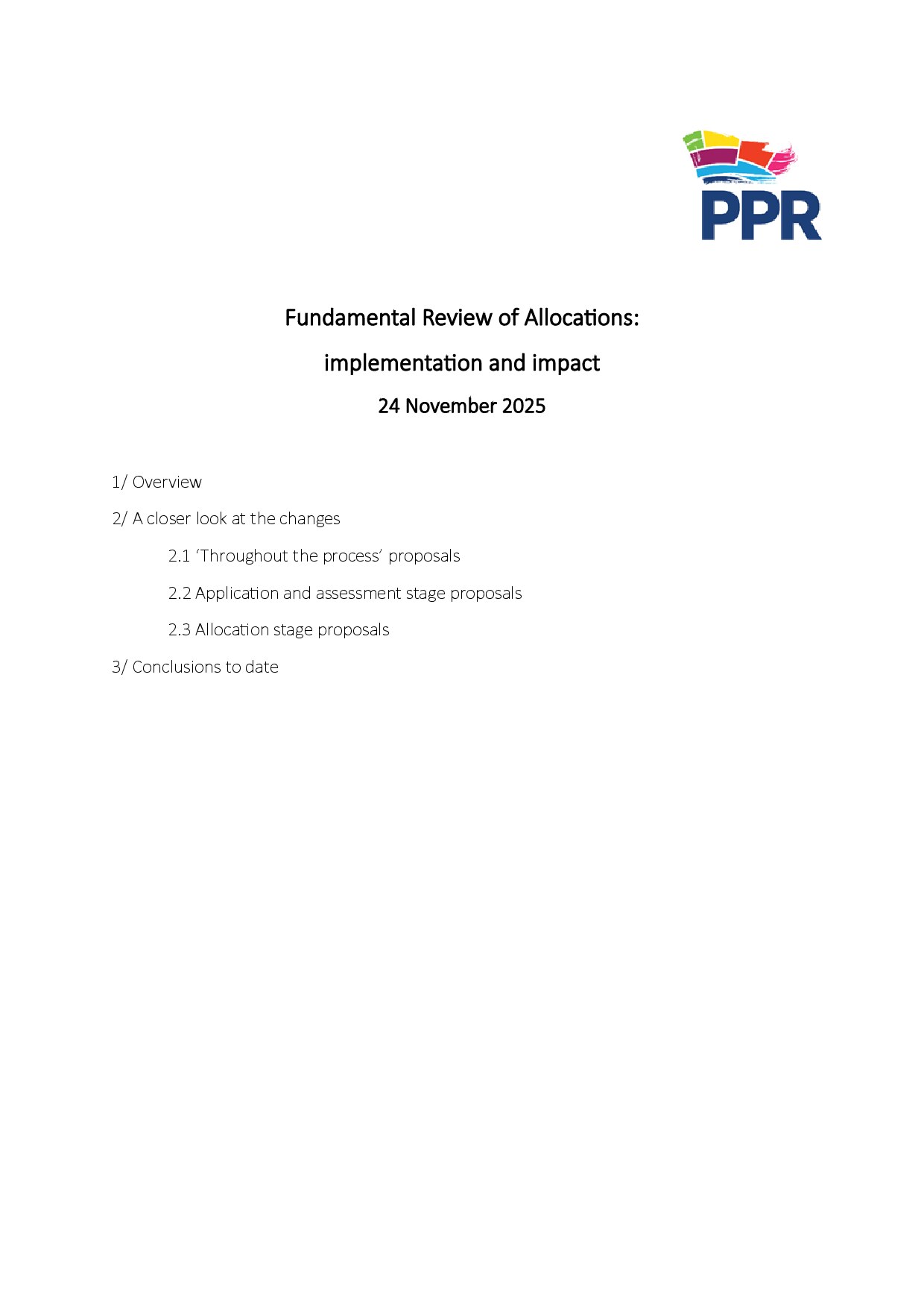 Fundamental Review of Housing Allocations: PPR response