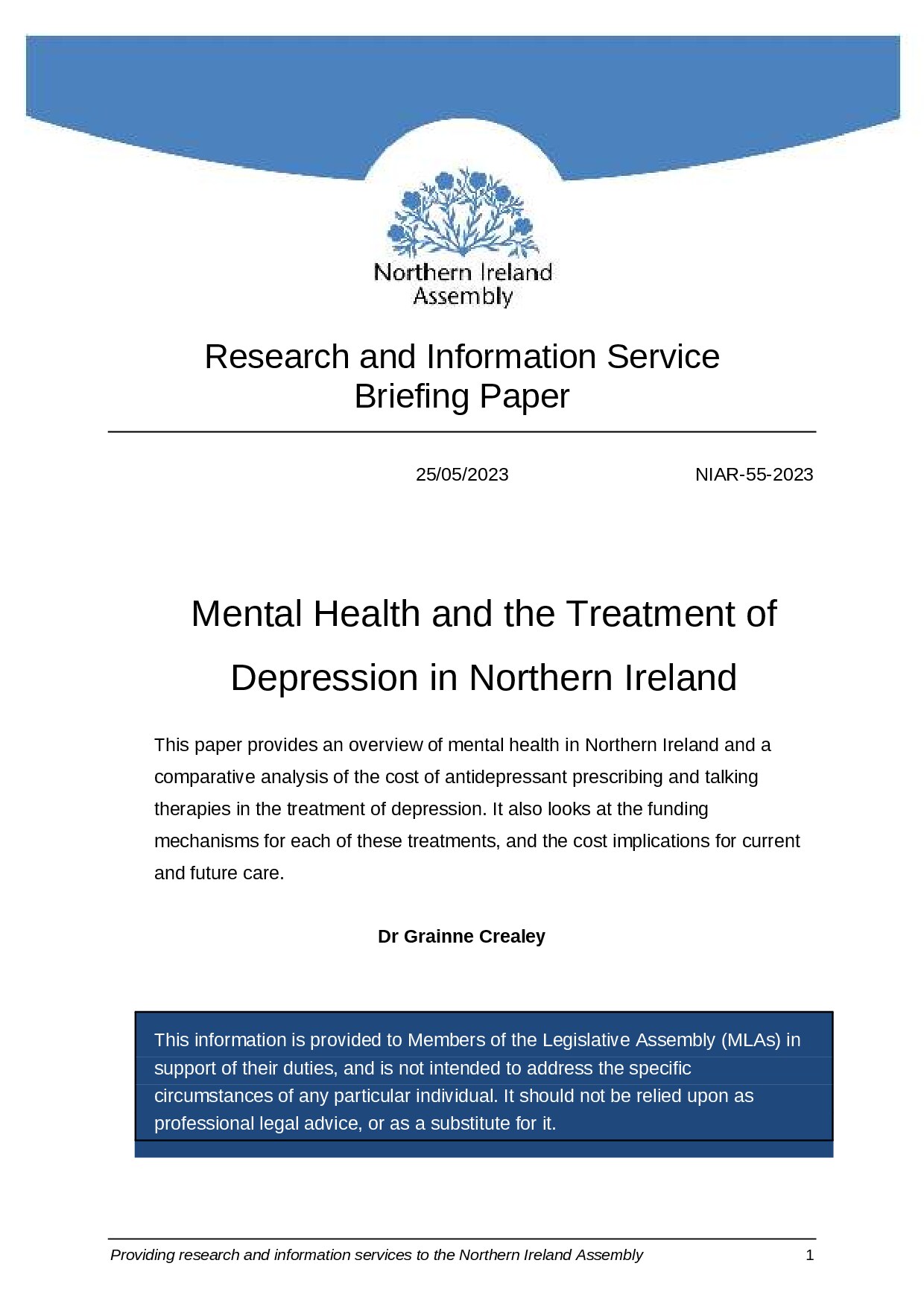 Mental Health and the Treatment of Depression in Northern Ireland