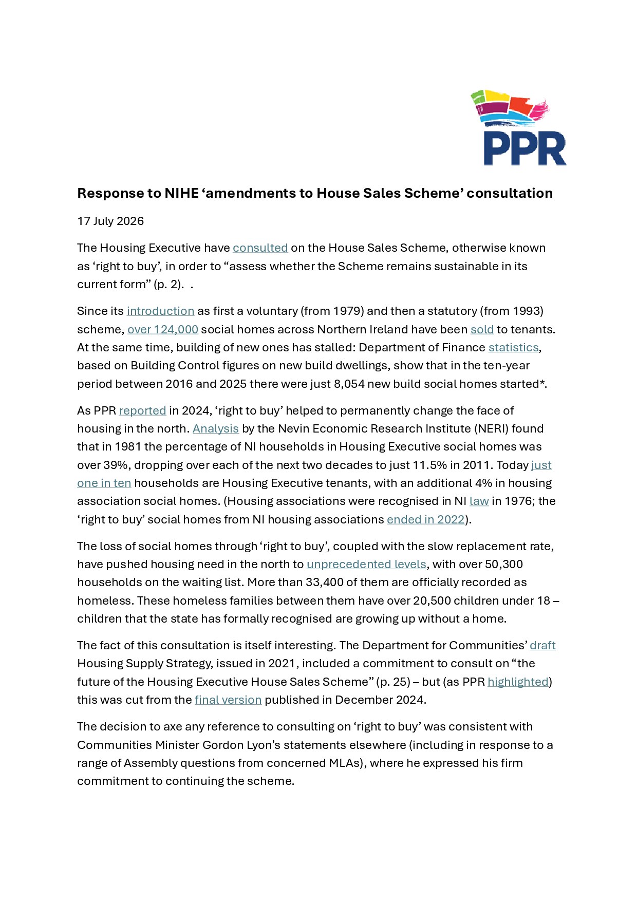 NIHE Amendments to the House Sales Scheme