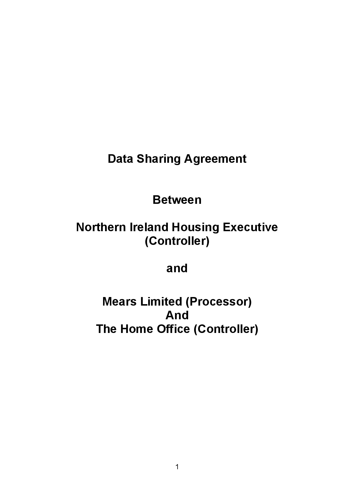 Data Sharing Agreement between NIHE and Mears Limited