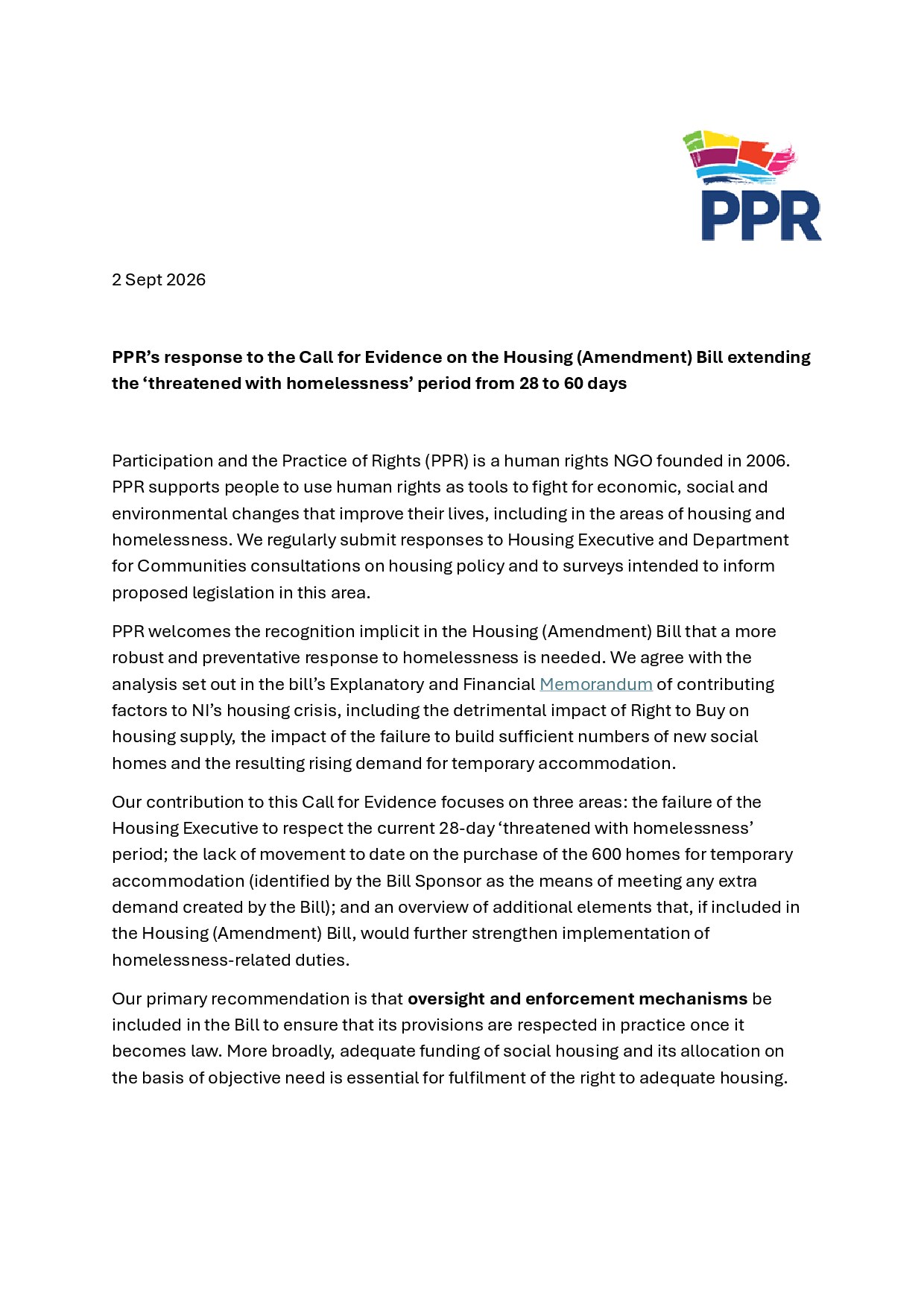 Call for Evidence on the Housing (Amendment) Bill