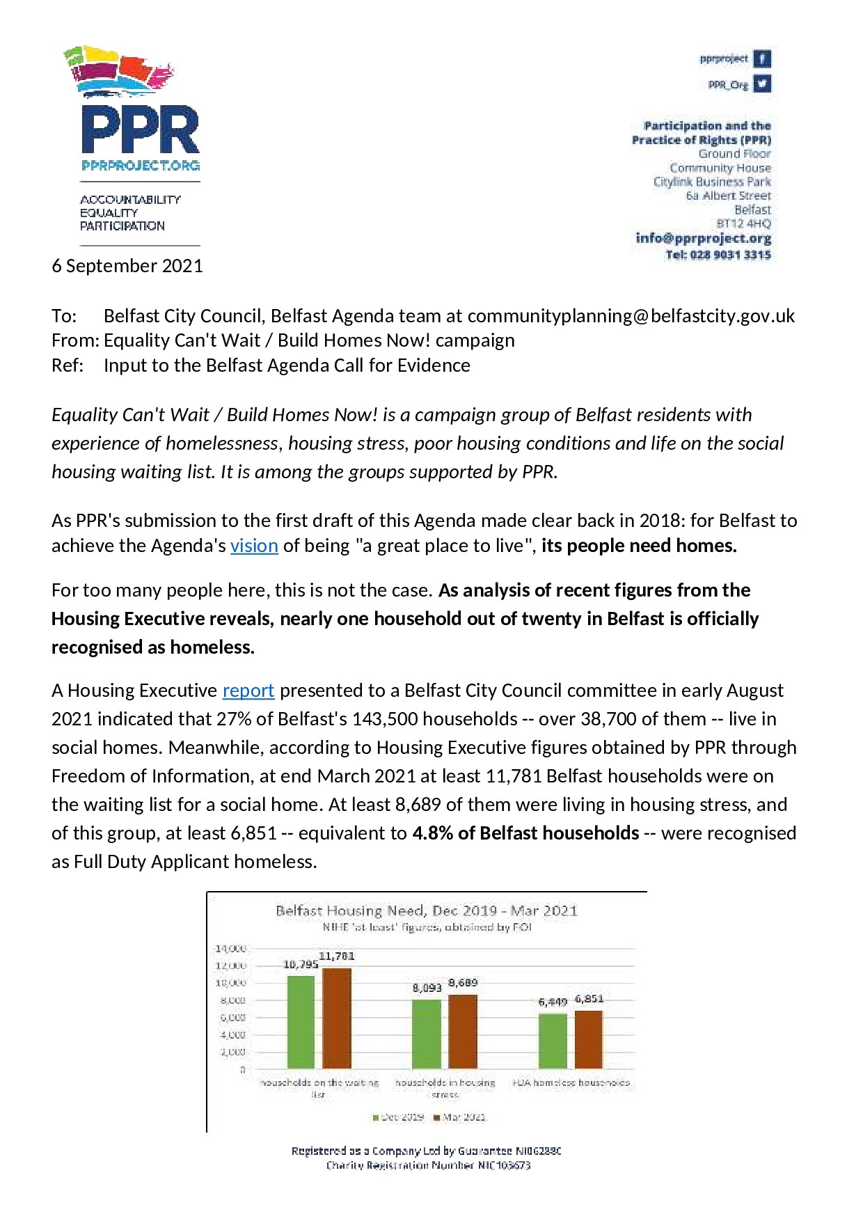 PPR's Response to Belfast City Council's Belfast Agenda Call for Evidence