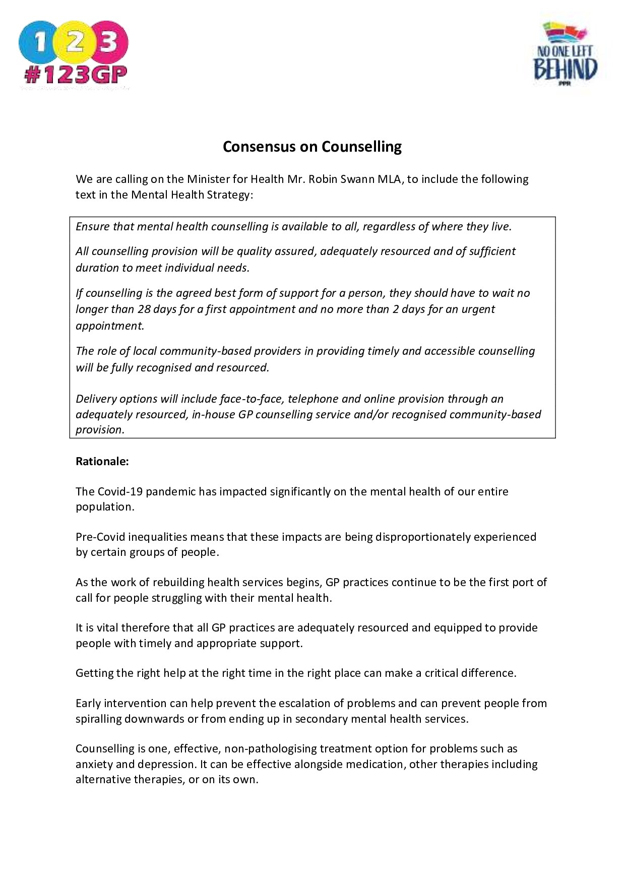 Consensus on Counselling Statement