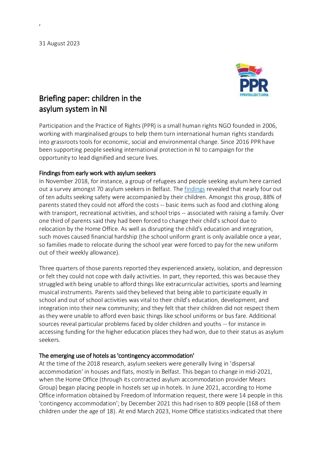 Briefing Paper: Children in the asylum system in Northern Ireland