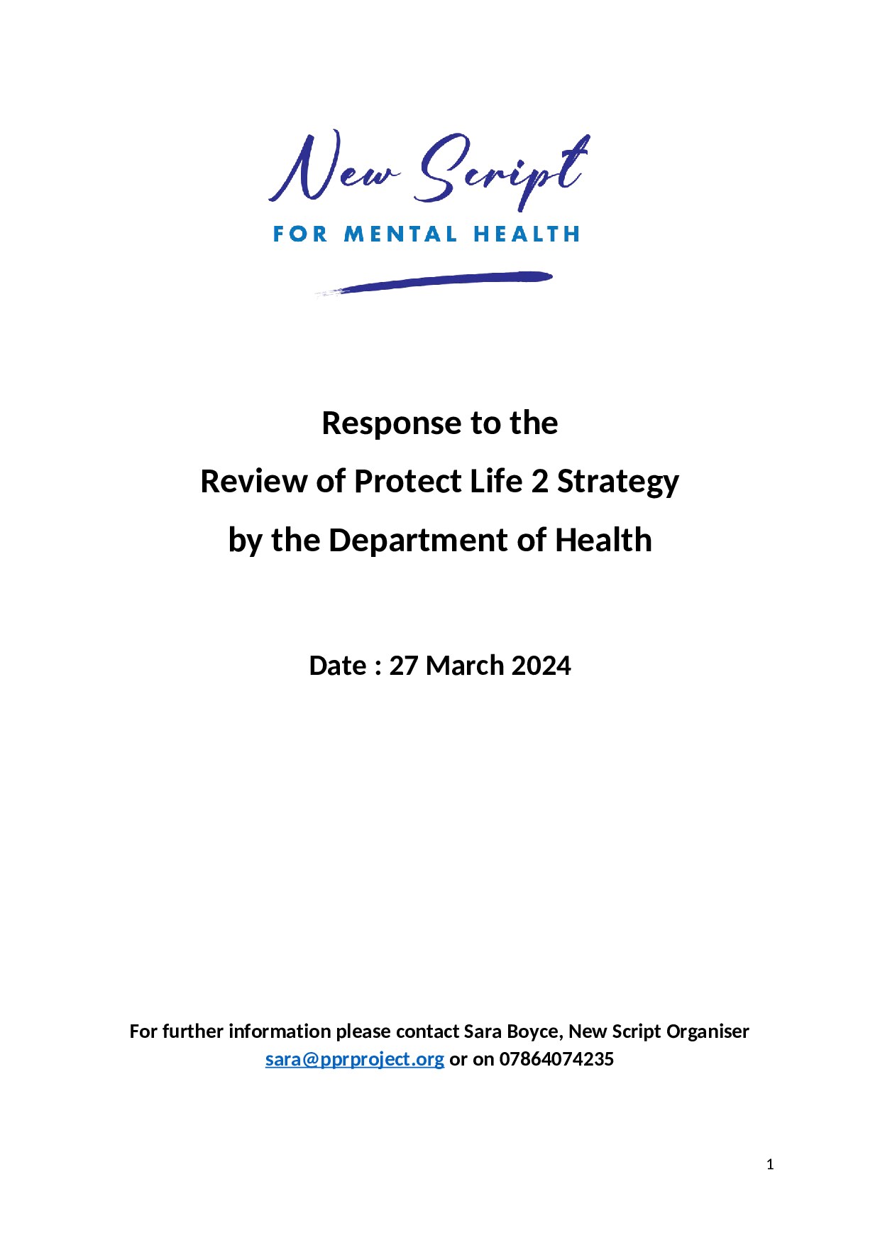 Response to the Review of Protect Life 2 Strategy by the Department of Health